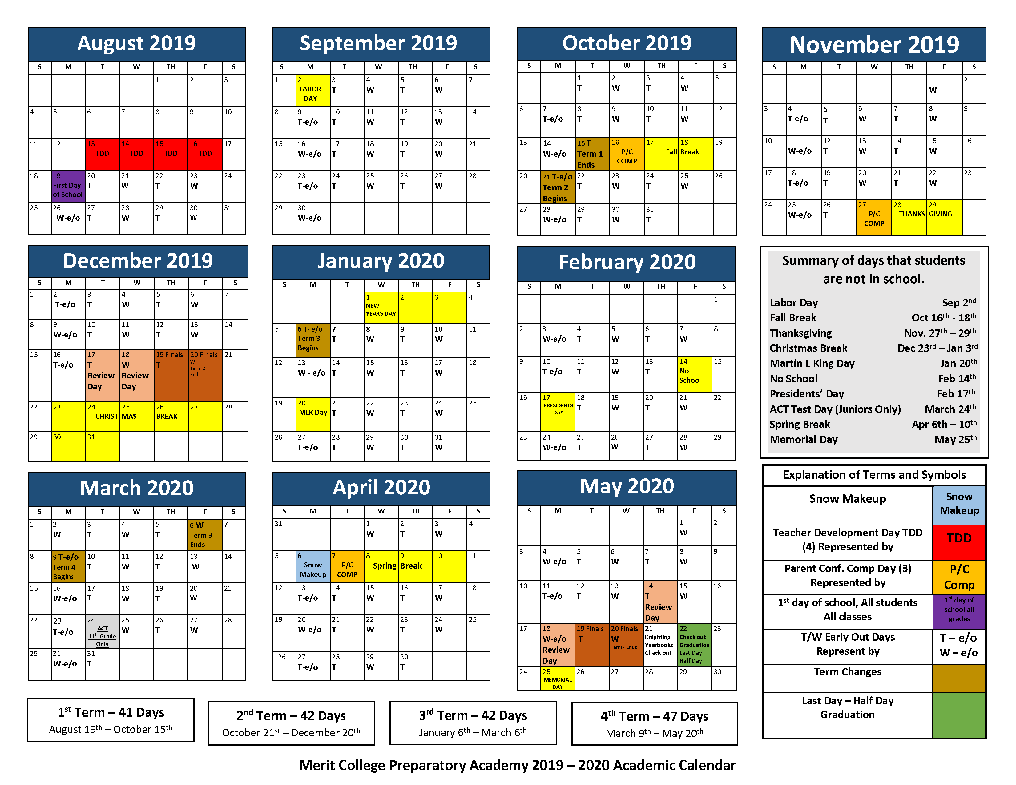 Merit Academy Academic Calendar
