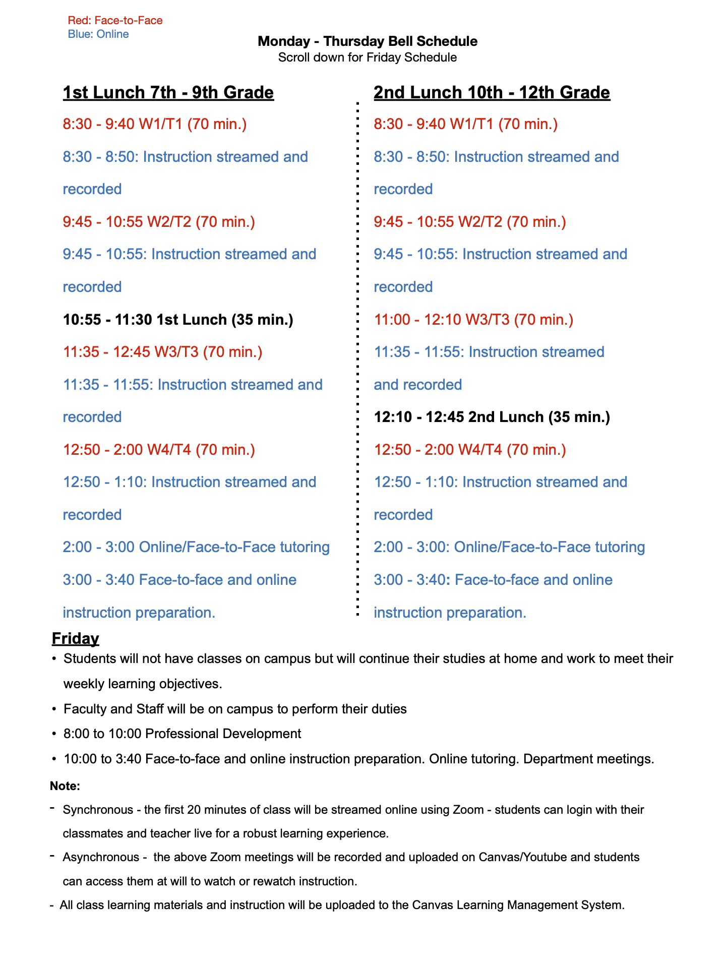 Merit Academy Class Schedule