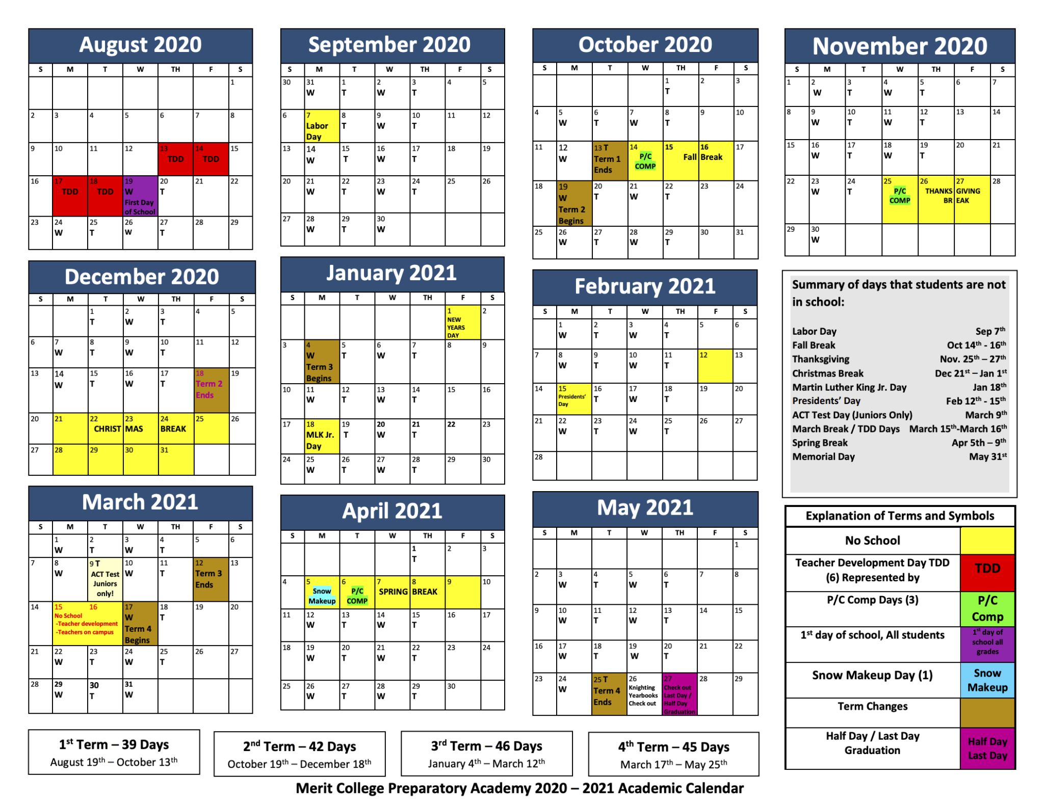 Merit Academy Academic Calendar