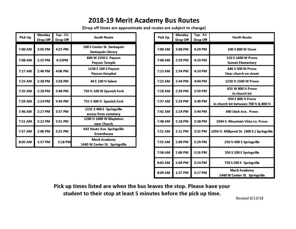 Merit Academy Bus Route